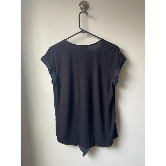 Fortune + Ivy Mixed Material Tie-Front Cap Sleeve Blouse, Size Small - Picture 2 of 7